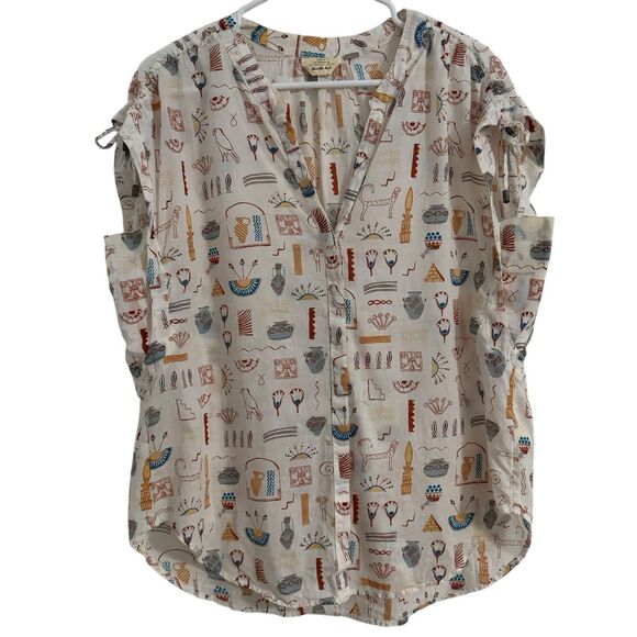 Anthropologie Womens SMALL Danielle Kroll Brooklynite Top Printed Aztec Art - Picture 2 of 9